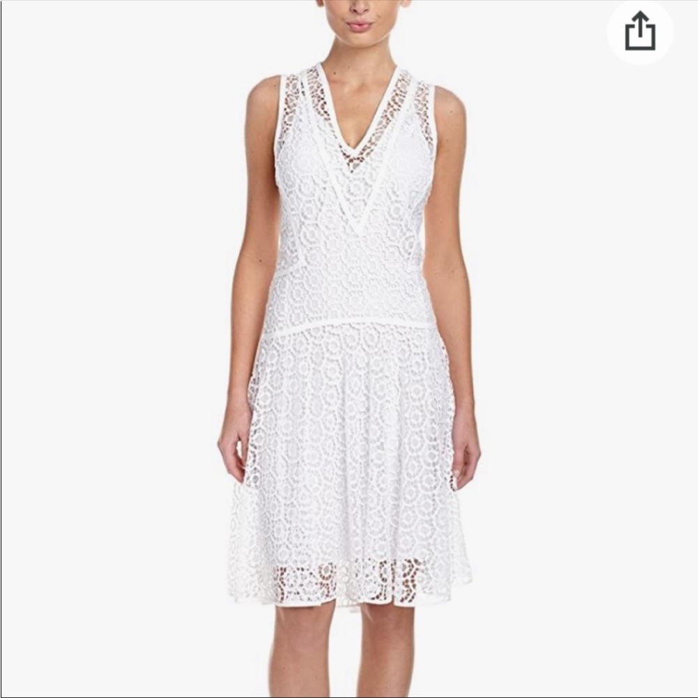 NWT Rebecca Taylor Sleeveless white V-neck White Tile Lace Dress 10